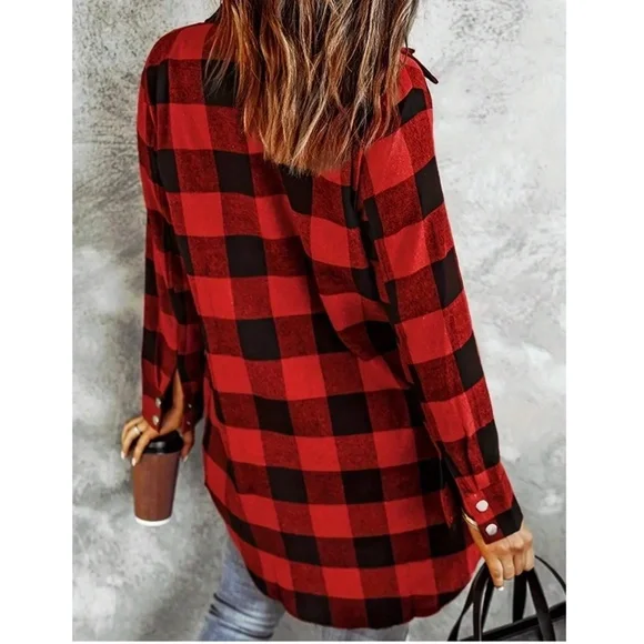 Cozy Checkered Plaid Print Button Down boyfriend Shirt